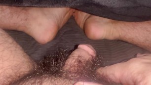 Playing with my small hairy Arab cock and Big sweaty feet Fat Chubby Precum