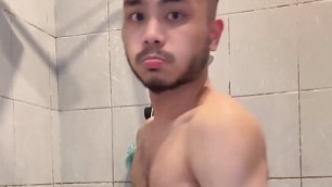 Asian boy showering, daily vlog