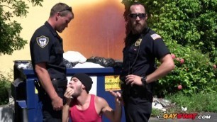 HORNY CRIMINAL smashed OUTDOORS by TWO white uniformed OFFICERS