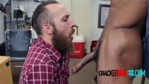 Bearded hipster hunk gay queer sucks black big cock of fake director to get the job
