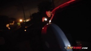 Criminal is caught by gay officers trying to steal a car in parking lot