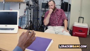 Horny Hunk is being fucked hard in doggystyle by big black cock at the office.