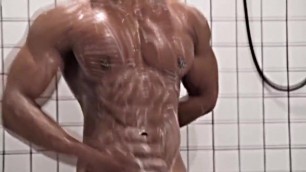Asian bodybuilder bath