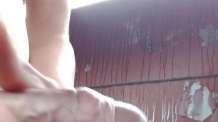 Young twink amateur cums outdoor