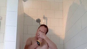 Masturbating in shower, metal but plug, poppers, eating cum