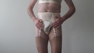 Jerking wearing retro lingerie