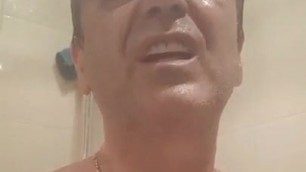 Bulgarian grandpa huge cumshot in the shower