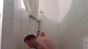 Riding dildo shotting sperm in shower