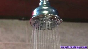 Orgy loving hunks jizzing in the shower