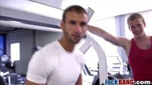 Handsome jock gets banged after workout in gym