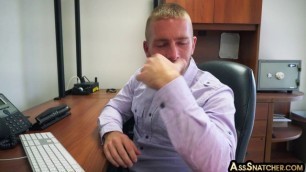 Gay boss POV anally bangs his hairy cock employee in office