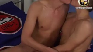 Hung Twinks Jerk Their Big Uncircumcised Cocks Together on the Bedgay