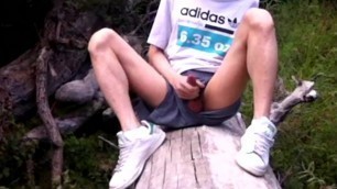 Twink Goes Outside in Short Shorts With No Underwear. Will He Get Caught Wanking and Cumming?gay