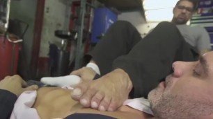 Businessman Licks Car Mechanics Feet While Teasing Big Dickgay