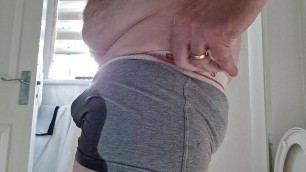 Pissing my gray Hugo Boss pants as a special request from Steve